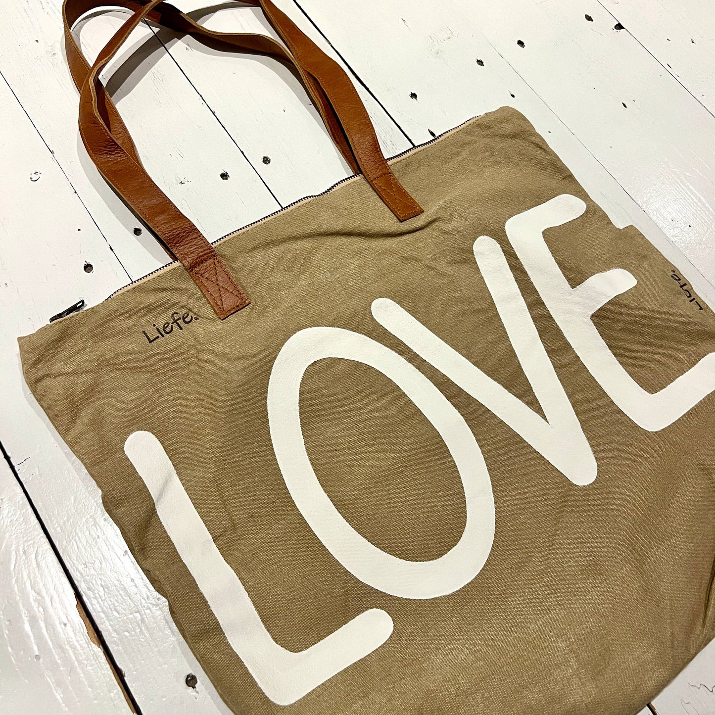 Liefe ShopperBag LOVE (coton recyclé kaki) NOUVEAU