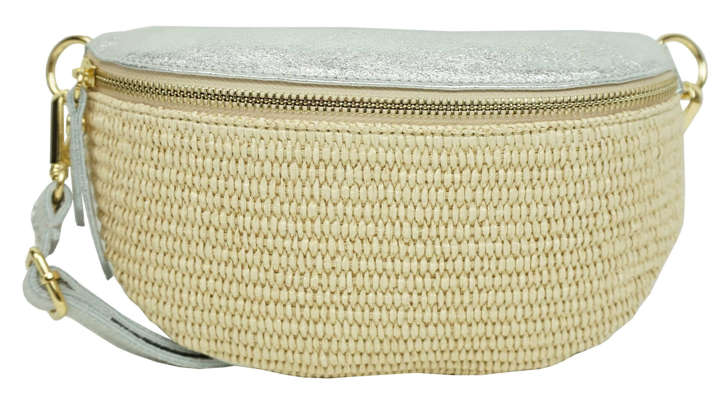 Sac banane en raphia garni cuir Julie 53004-4