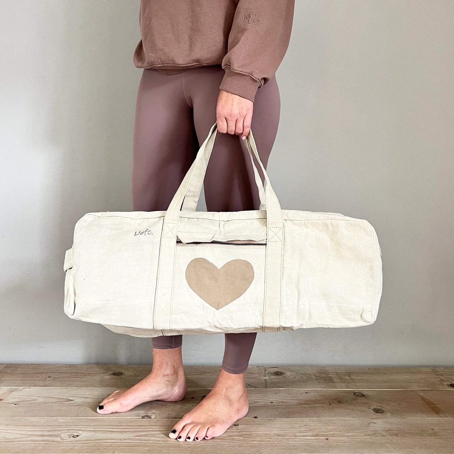 Sac de yoga et de sport Heart Latte (toile légère vintage)