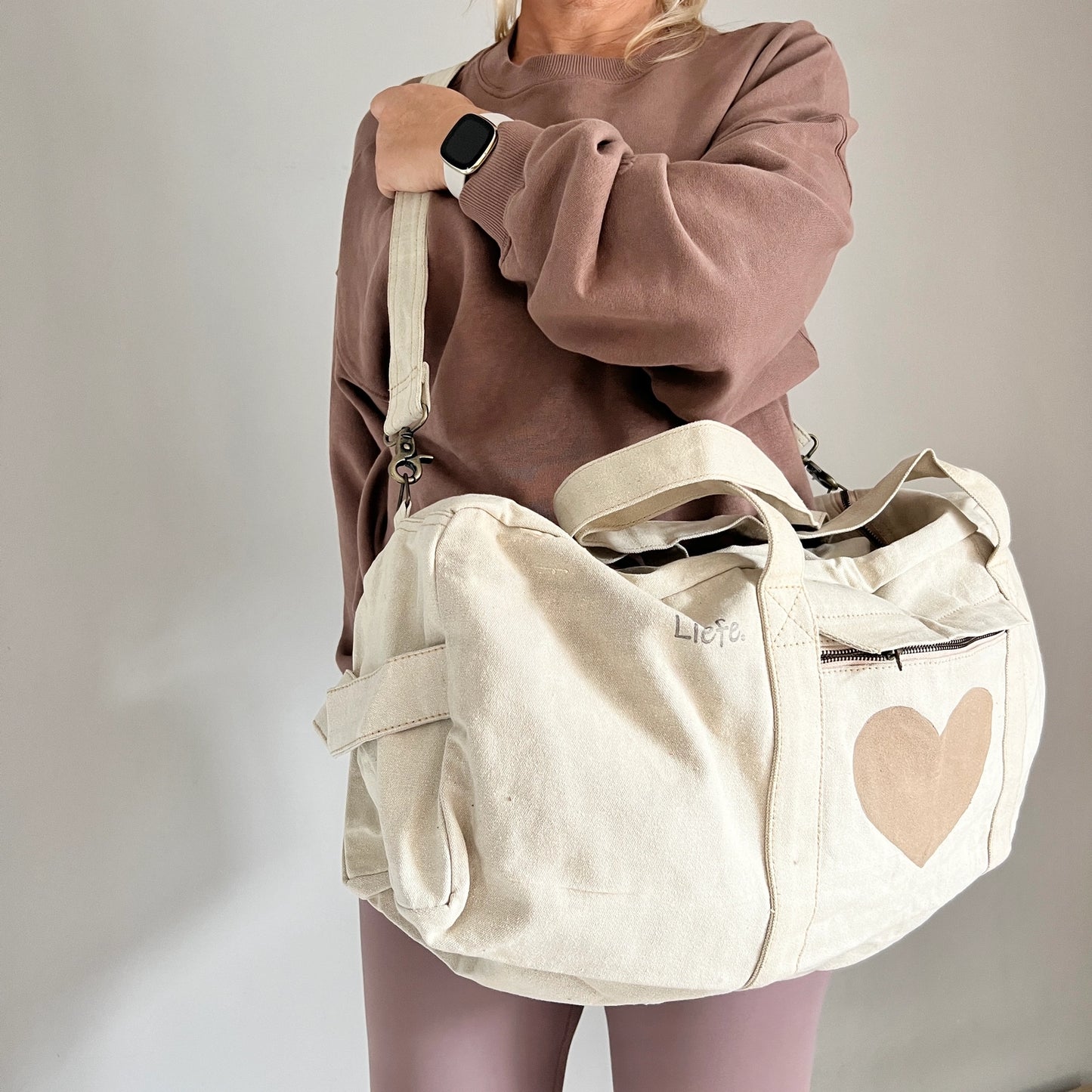 Sac de yoga et de sport Heart Latte (toile légère vintage)