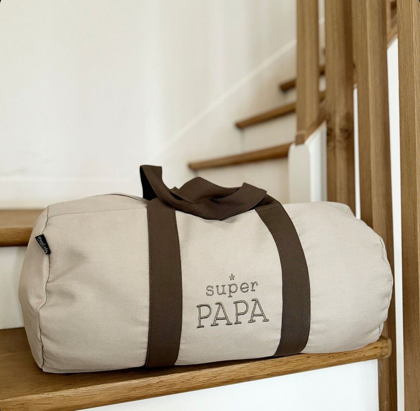 Sac Polochon - bicolore brodé "Super papa"