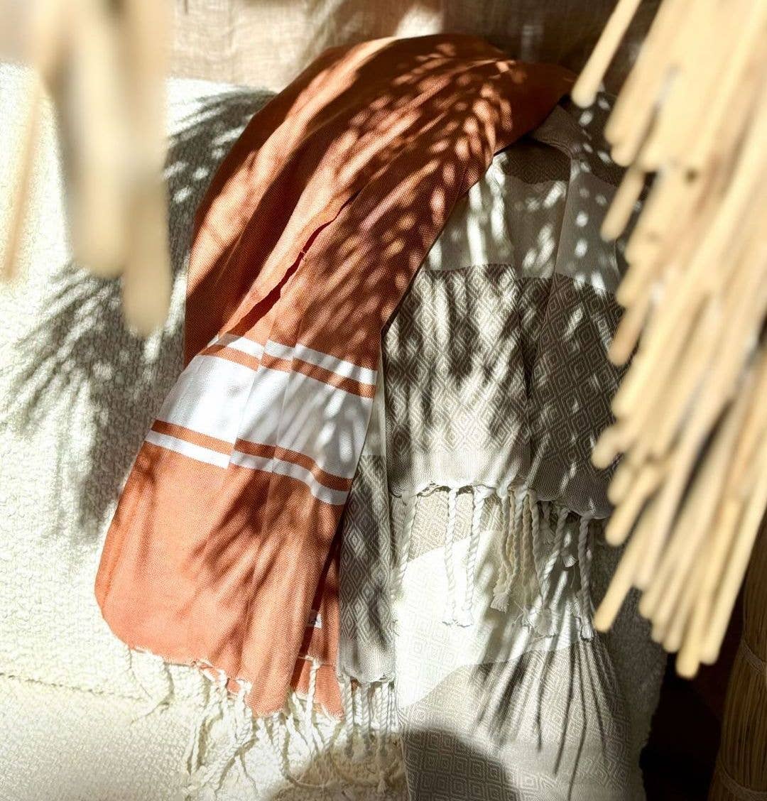 Tote Bag Fouta bande blanche Auténtica orange