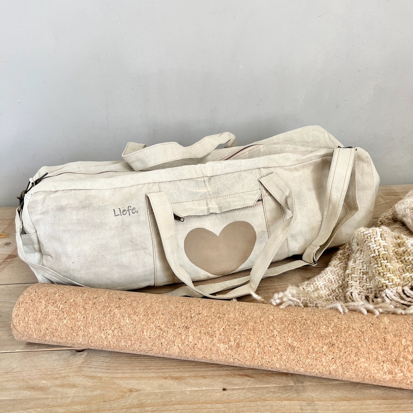 Sac de yoga et de sport Heart Latte (toile légère vintage)