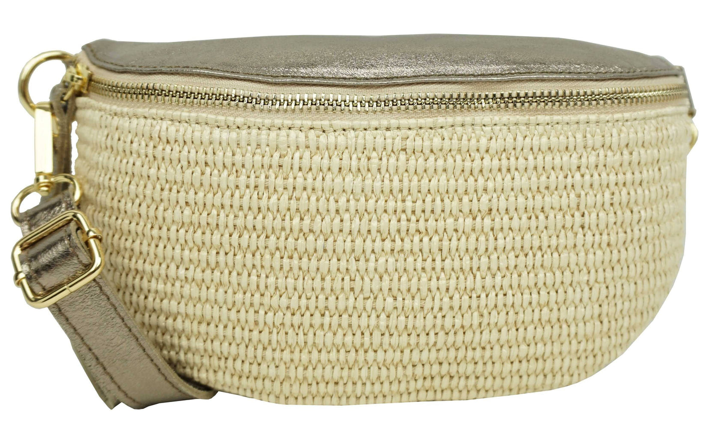 Sac banane en raphia garni cuir Julie 53004-4