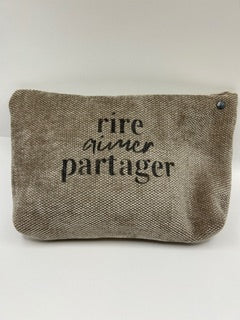 Pochette velours "Rire, aimer, partager"