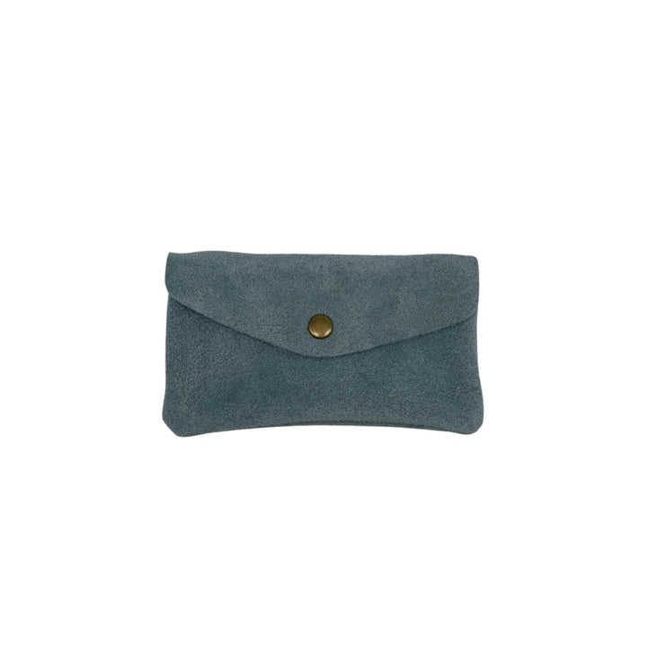 Porte-monnaie moyen cuir Suède bleu jean