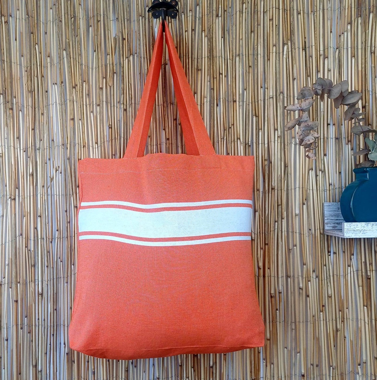 Tote Bag Fouta bande blanche Auténtica orange