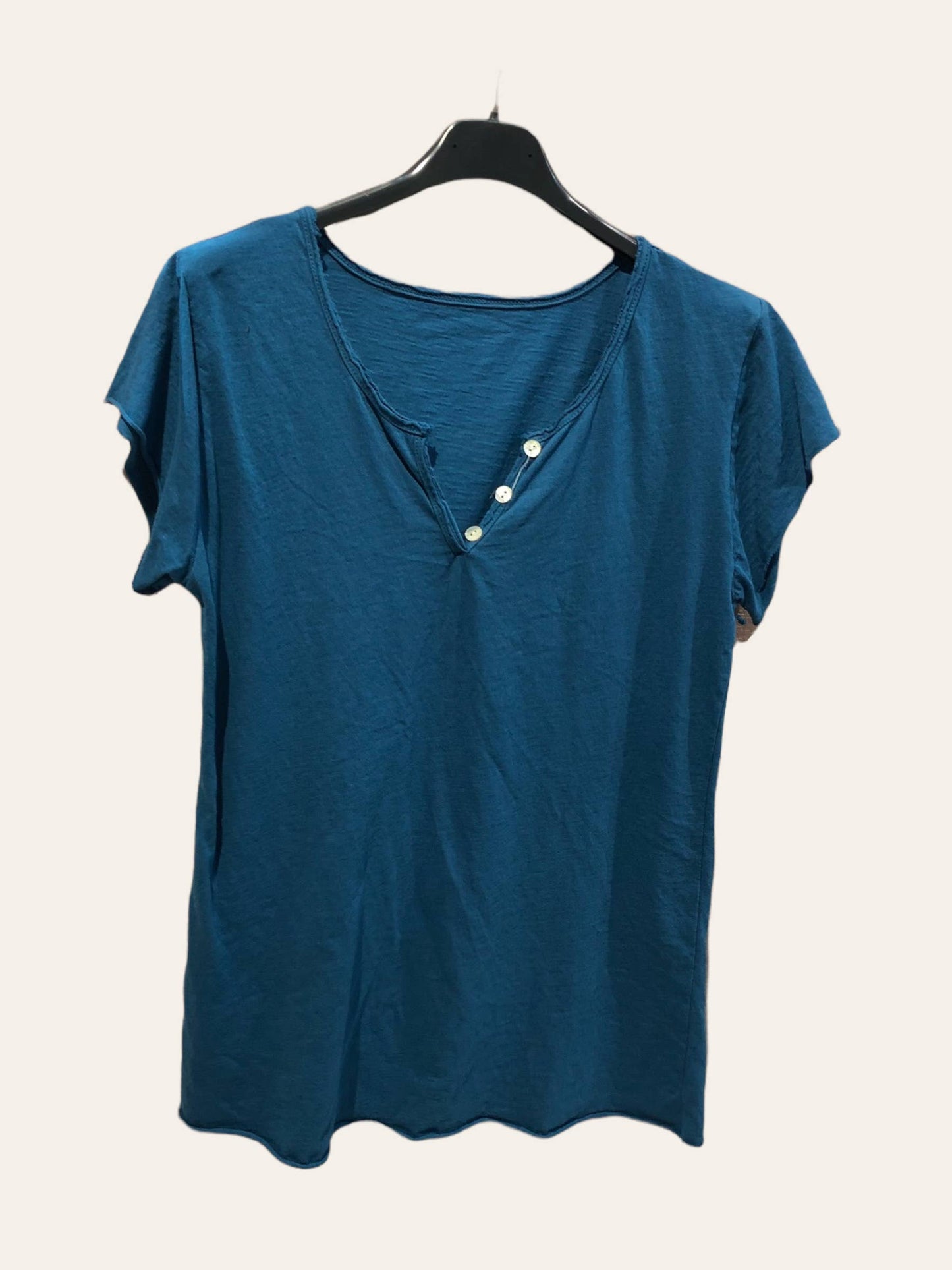 T-shirt uni col tunisien 3 boutons