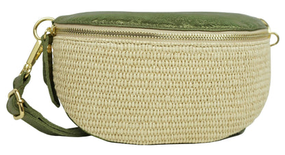 Sac banane en raphia garni cuir Julie 53004-4