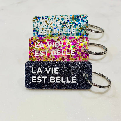 LA VIE EST BELLE Porte-clés à paillettes Plus de Love