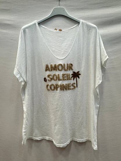 T-shirt Blanc "AMOUR SOLEIL COPINES" @91860_TsAmourSummer