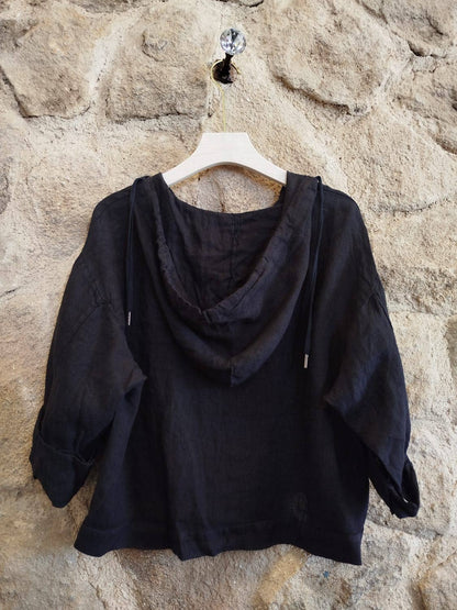 Réf-224150 BLOUSE À CAPUCHE LIN 100%: Blanco
