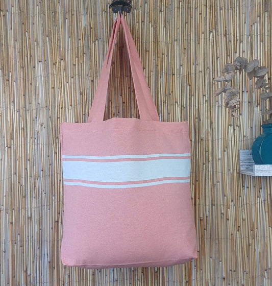 Tote Bag Fouta bande blanche Auténtica Rose pêche