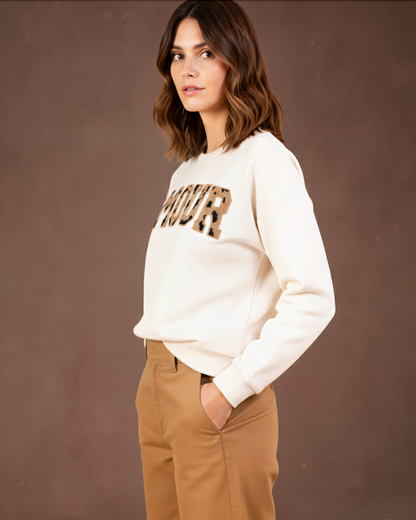 Sweat broderie "AMOUR" léopard  PP2514