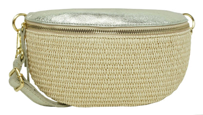 Sac banane en raphia garni cuir Julie 53004-4