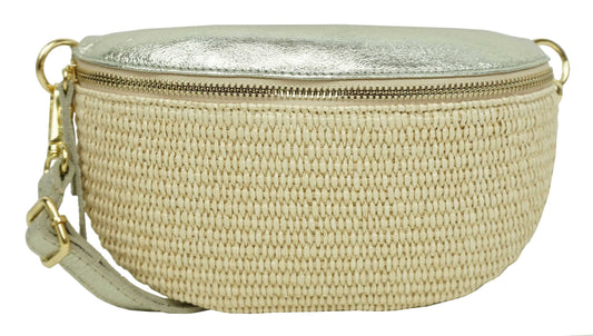 Sac banane en raphia garni cuir Julie 53004-4