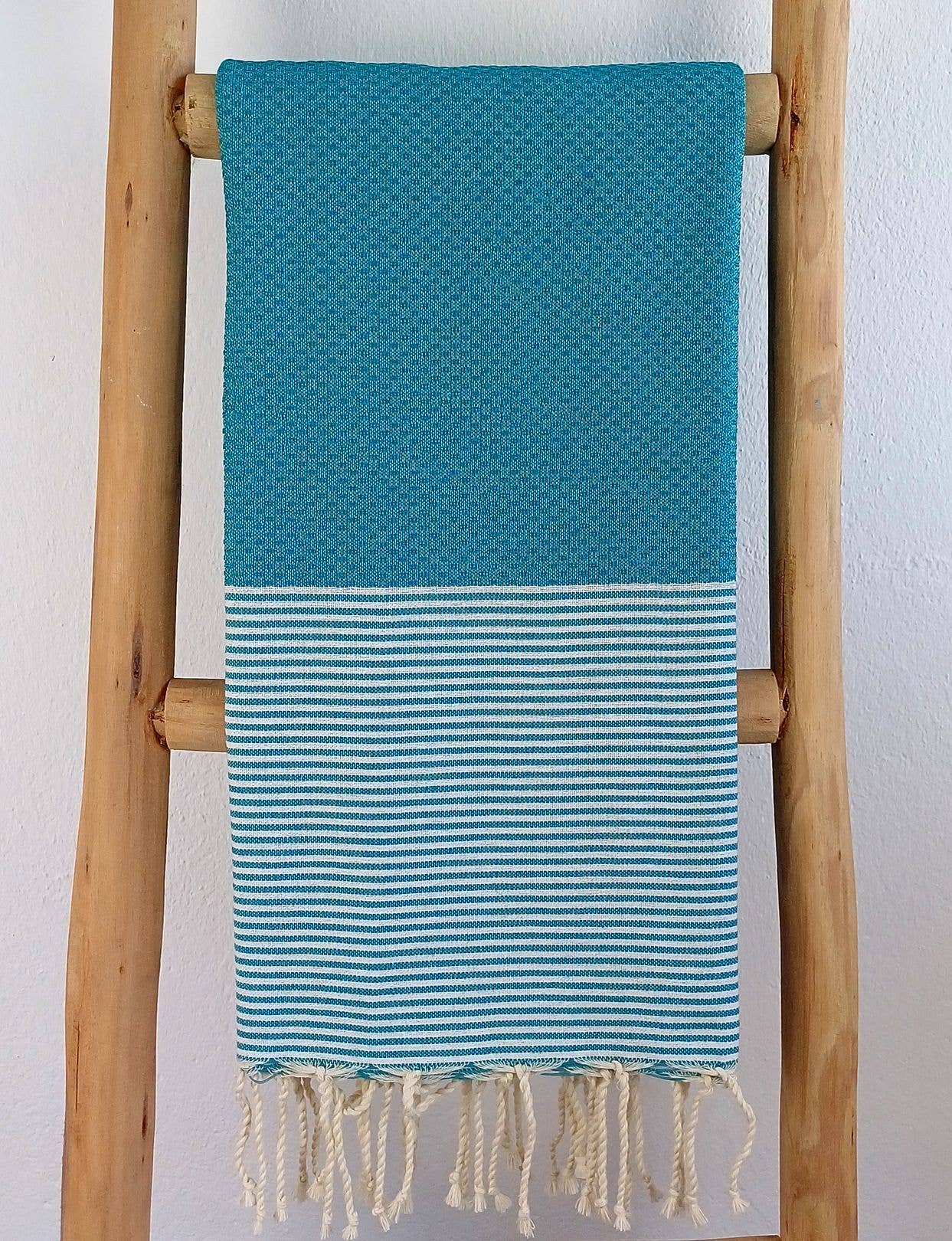 Fouta nid d'abeille Onda Bleu paon 100% coton