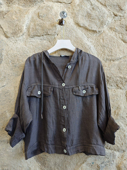 Réf-224150 BLOUSE À CAPUCHE LIN 100%
