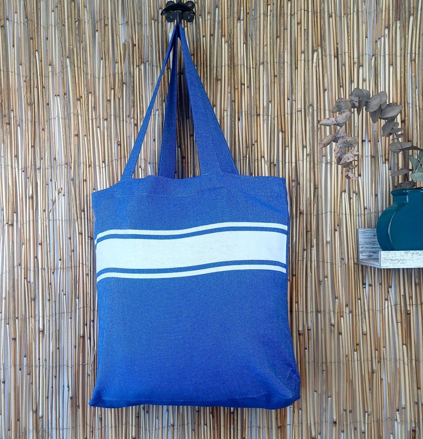 Tote Bag Fouta bande blanche Auténtica Bleu bic