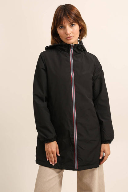 Veste coupe-vent imperméable réversible mi-longue à capuche