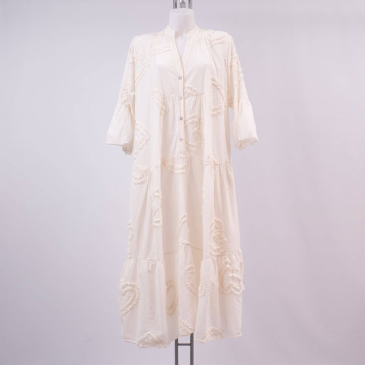 Robe longue brodée en coton col mao – LR10681