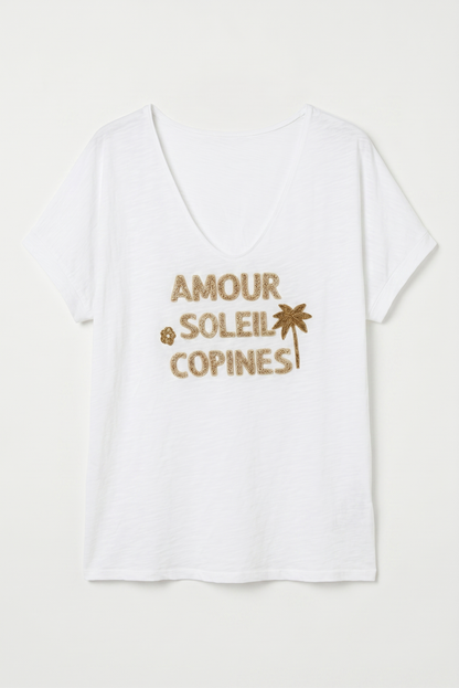 T-shirt Blanc "AMOUR SOLEIL COPINES" @91860_TsAmourSummer