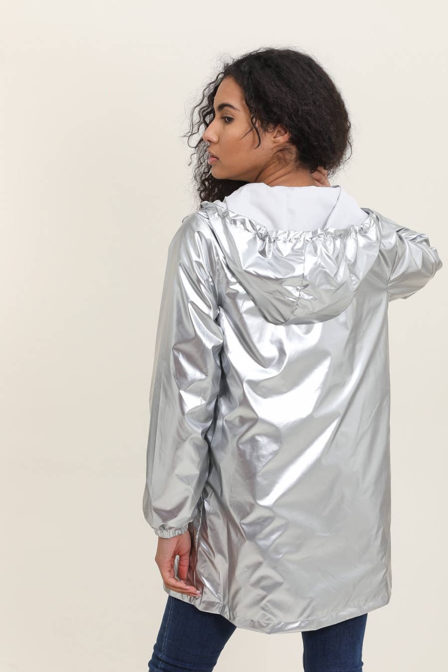 Veste coupe-vent imperméable réversible mi-longue à capuche