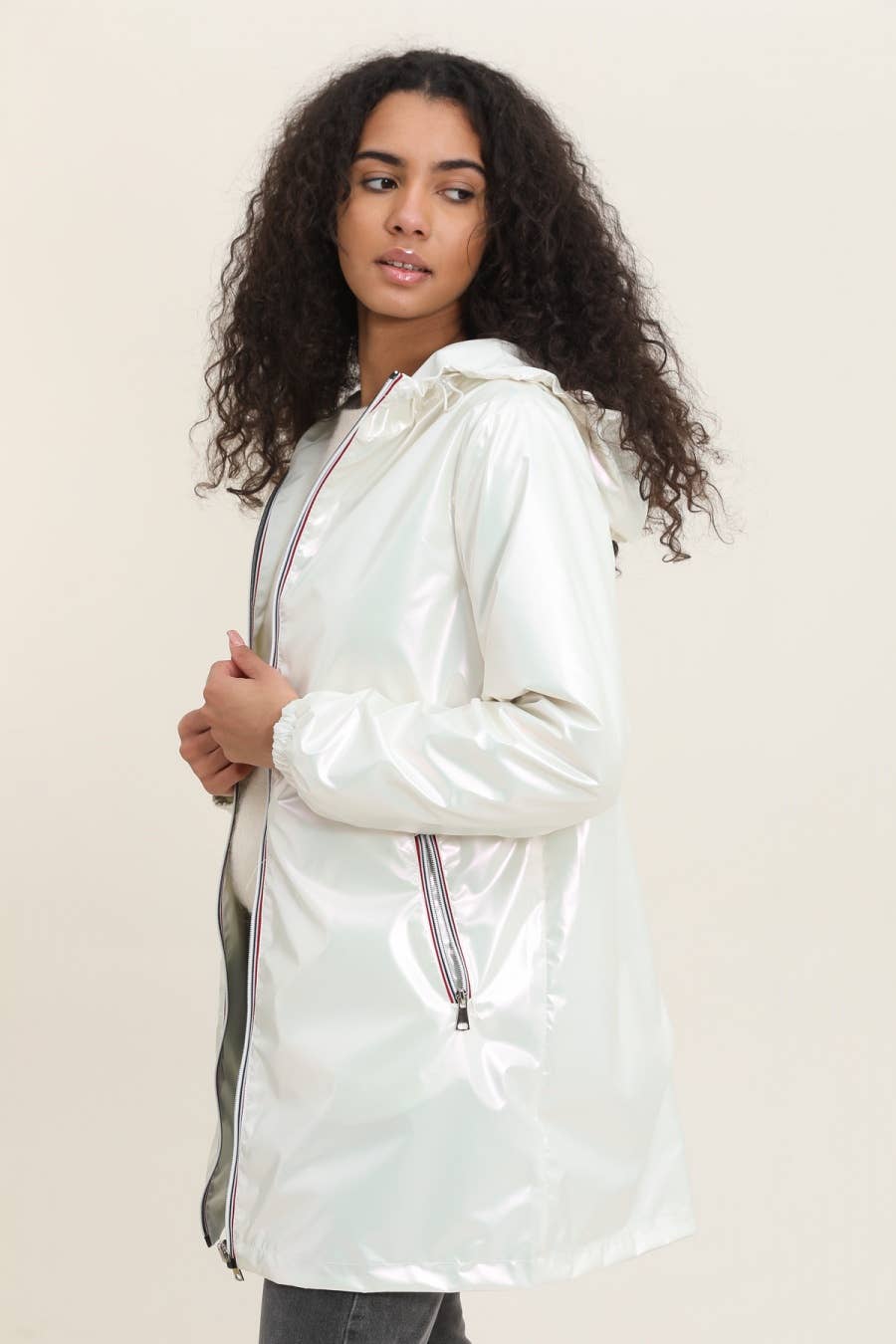 Veste coupe-vent imperméable réversible mi-longue à capuche