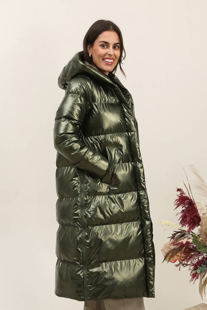 Doudoune extra longue avec capuche métallisée