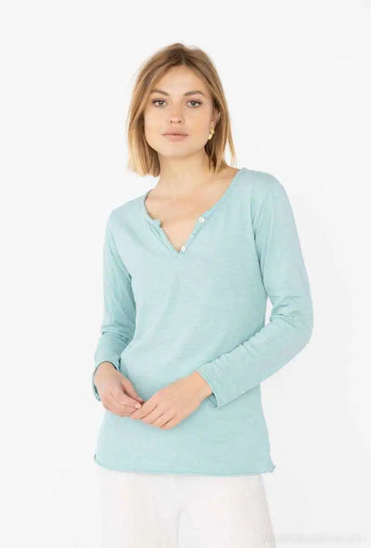 T-Shirt col tunisien manches longues @9925 col tunisien