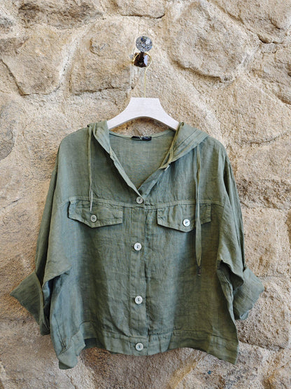 Réf-224150 BLOUSE À CAPUCHE LIN 100%