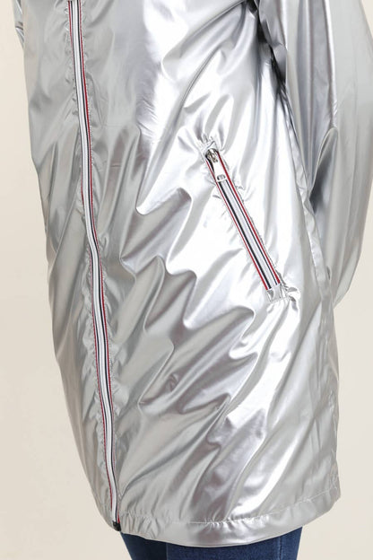 Veste coupe-vent imperméable réversible mi-longue à capuche