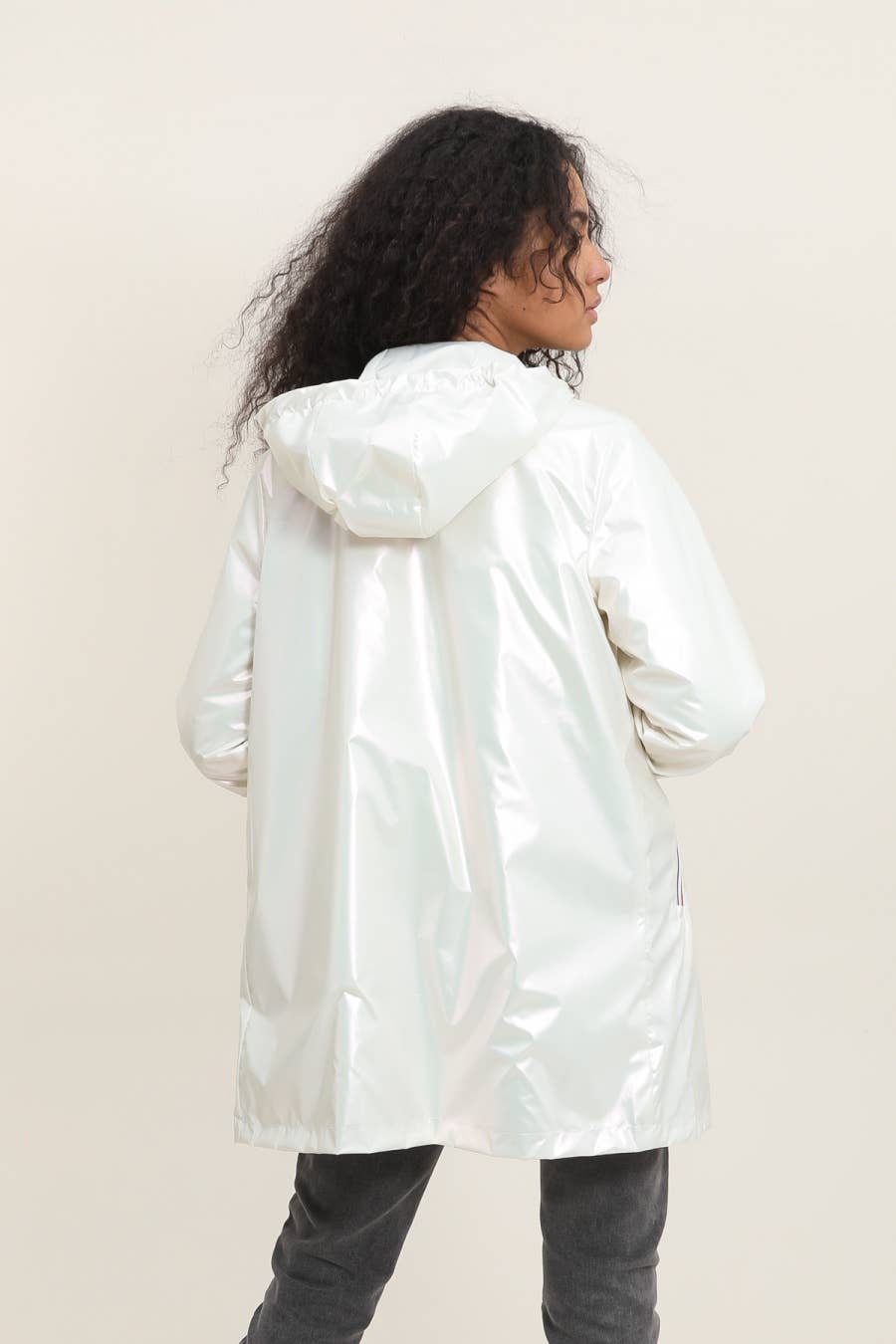 Veste coupe-vent imperméable réversible mi-longue à capuche