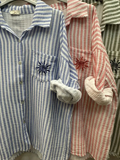 Chemise  Rayée et Soleil Brodé @91945_ChPocheSoleil