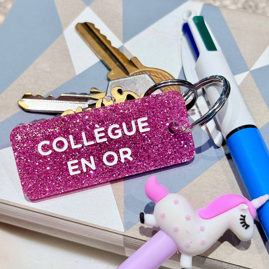 COLLEGUE EN OR Porte-clés à paillettes Plus de Love