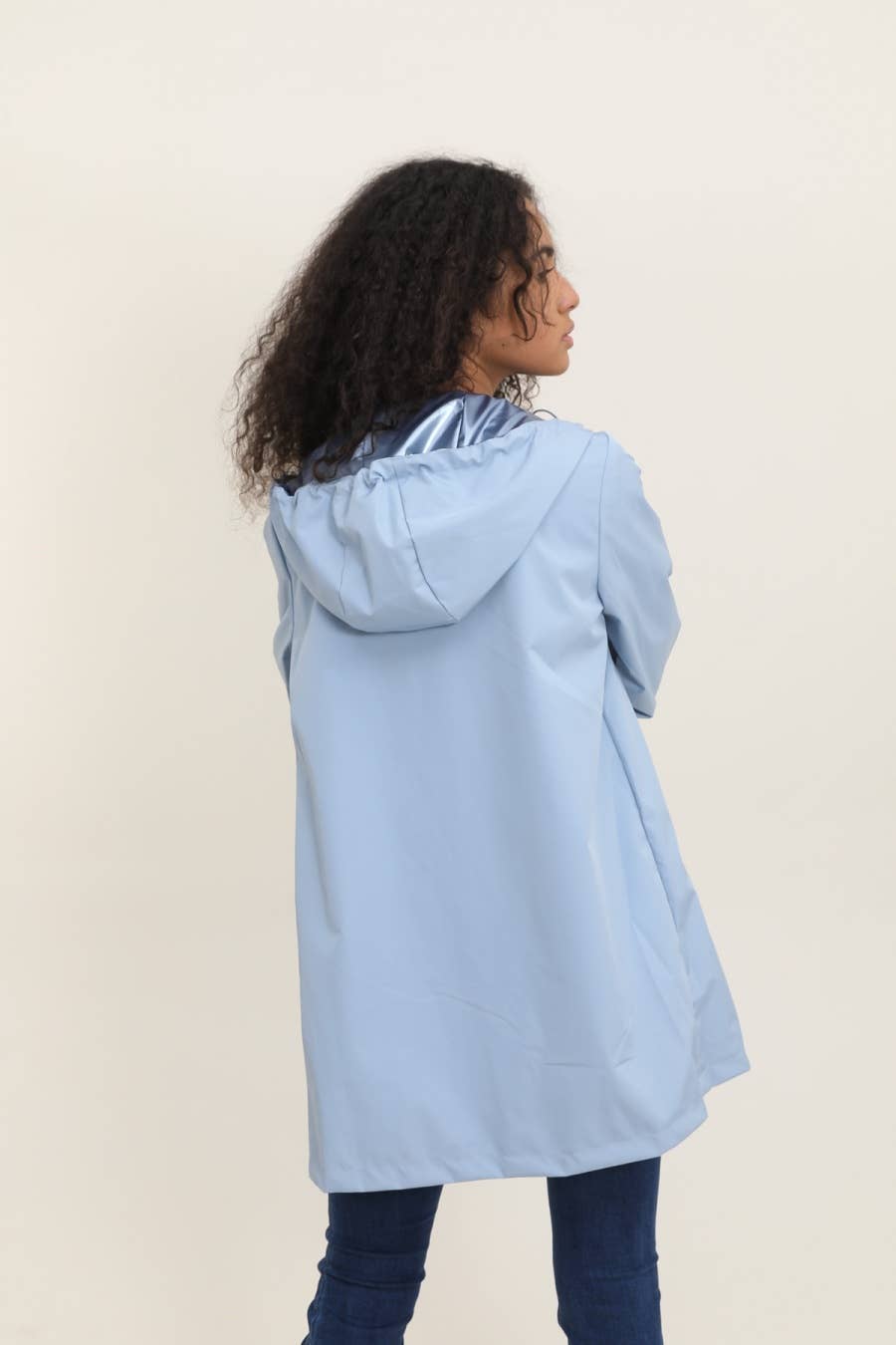 Veste coupe-vent imperméable réversible mi-longue à capuche