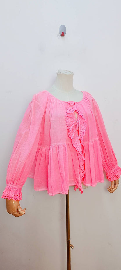 Blouse bohème manches longues à volants