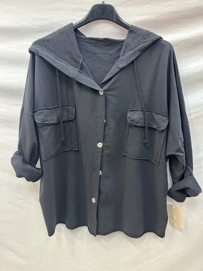 Gilet Boutonnage À Capuche Avec Deux Poches @10283_GiBoutPoc