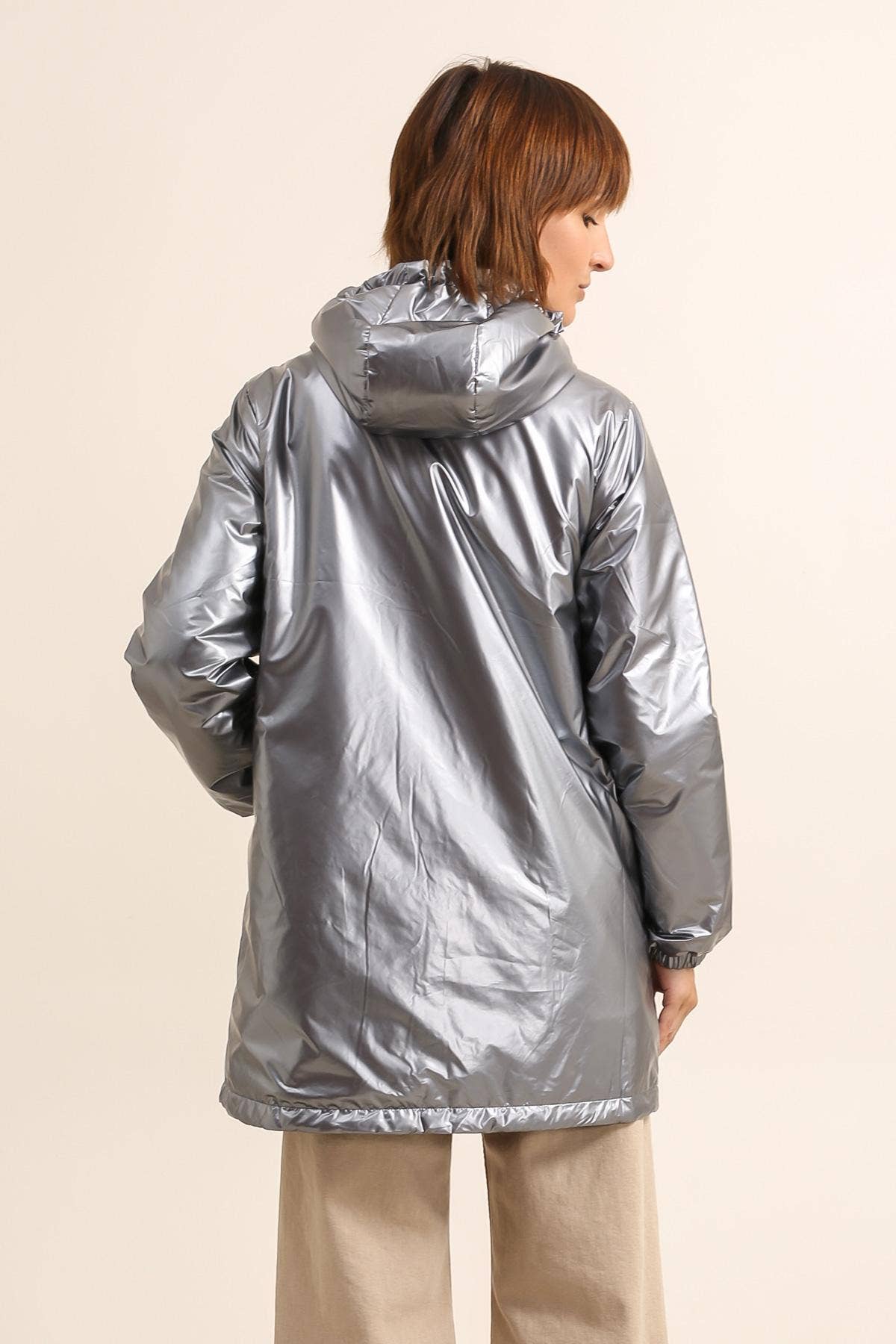 Veste coupe-vent imperméable réversible mi-longue à capuche