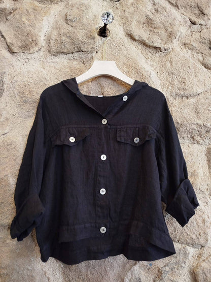 Réf-224150 BLOUSE À CAPUCHE LIN 100%: Blanco