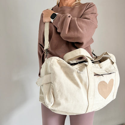 Sac de yoga et de sport Heart Latte (toile légère vintage)