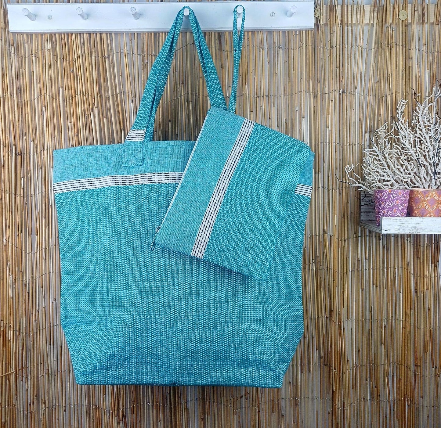 Sac de plage Bohémia Bleu paon 100% coton