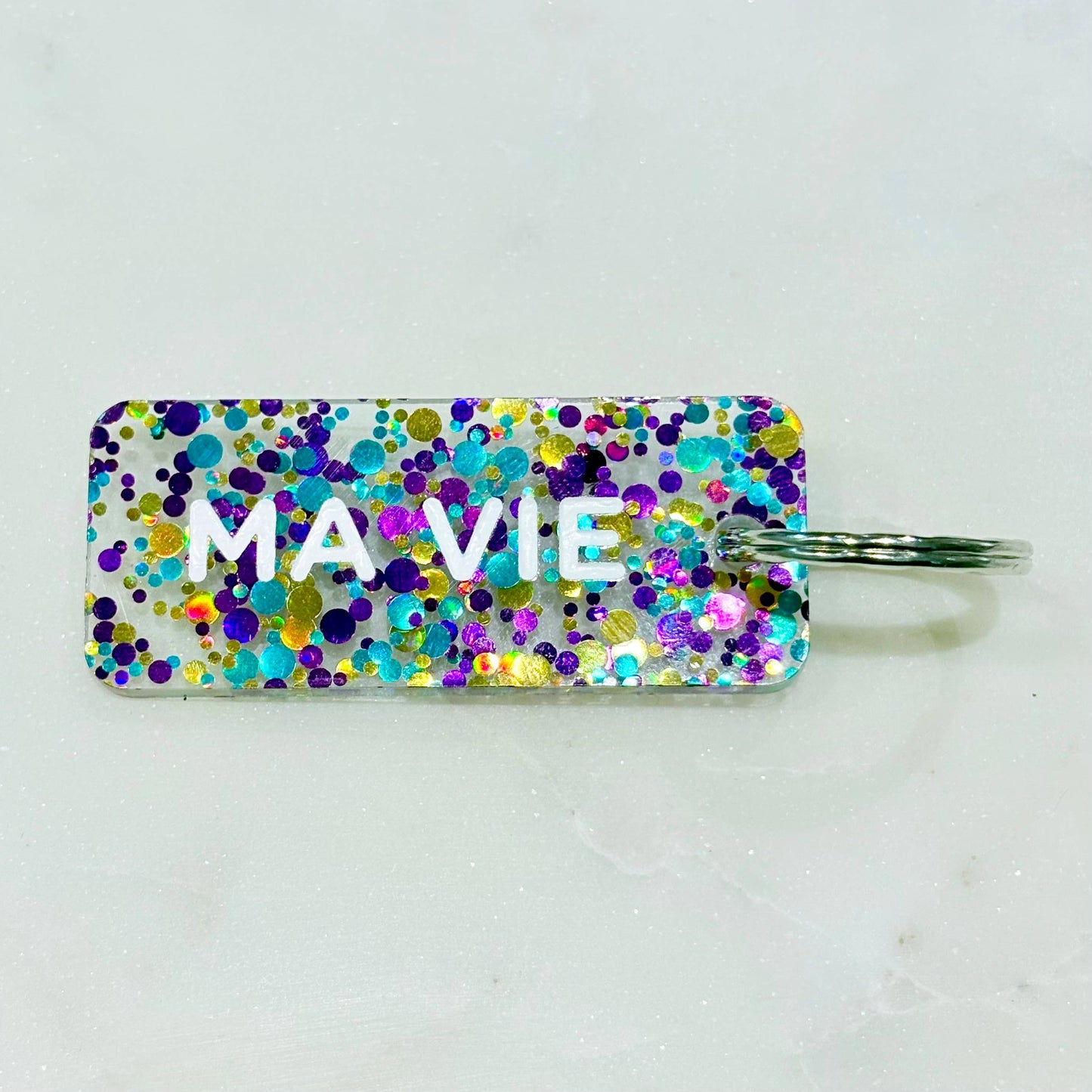 MA VIE  Porte-clés à paillettes Plus de Love