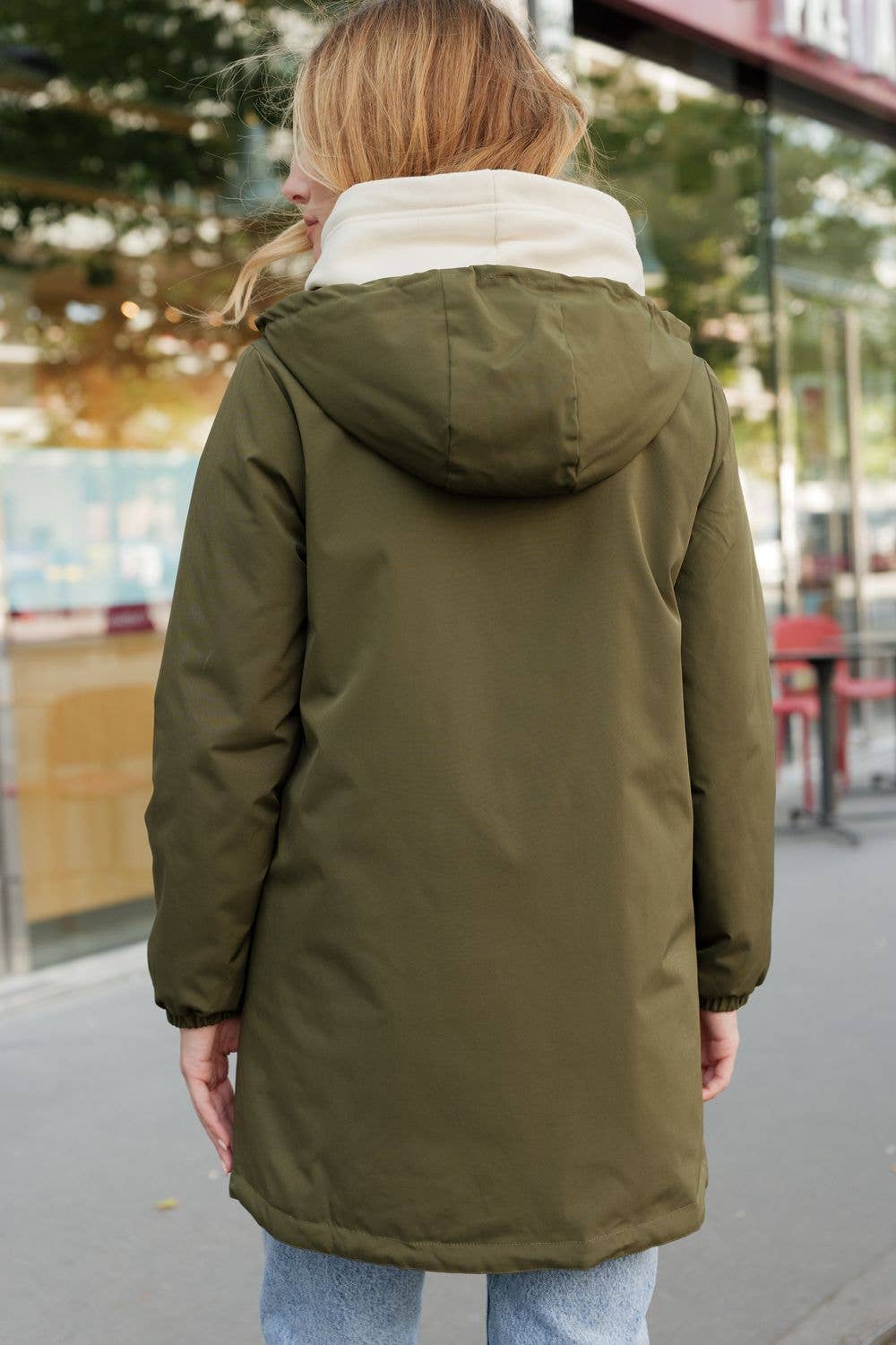 Veste coupe-vent imperméable réversible mi-longue à capuche