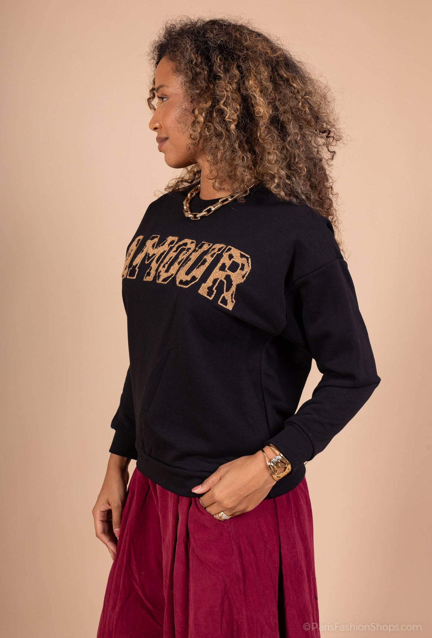 Sweat broderie "AMOUR" léopard  PP2514