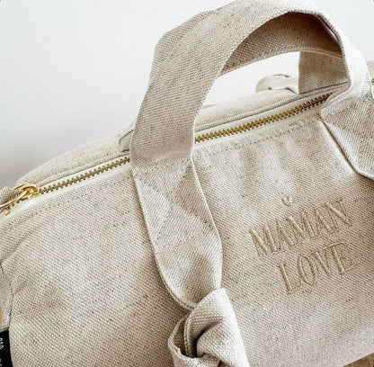 Mini sac polochon XXS brodé "Maman love" - coton - sable