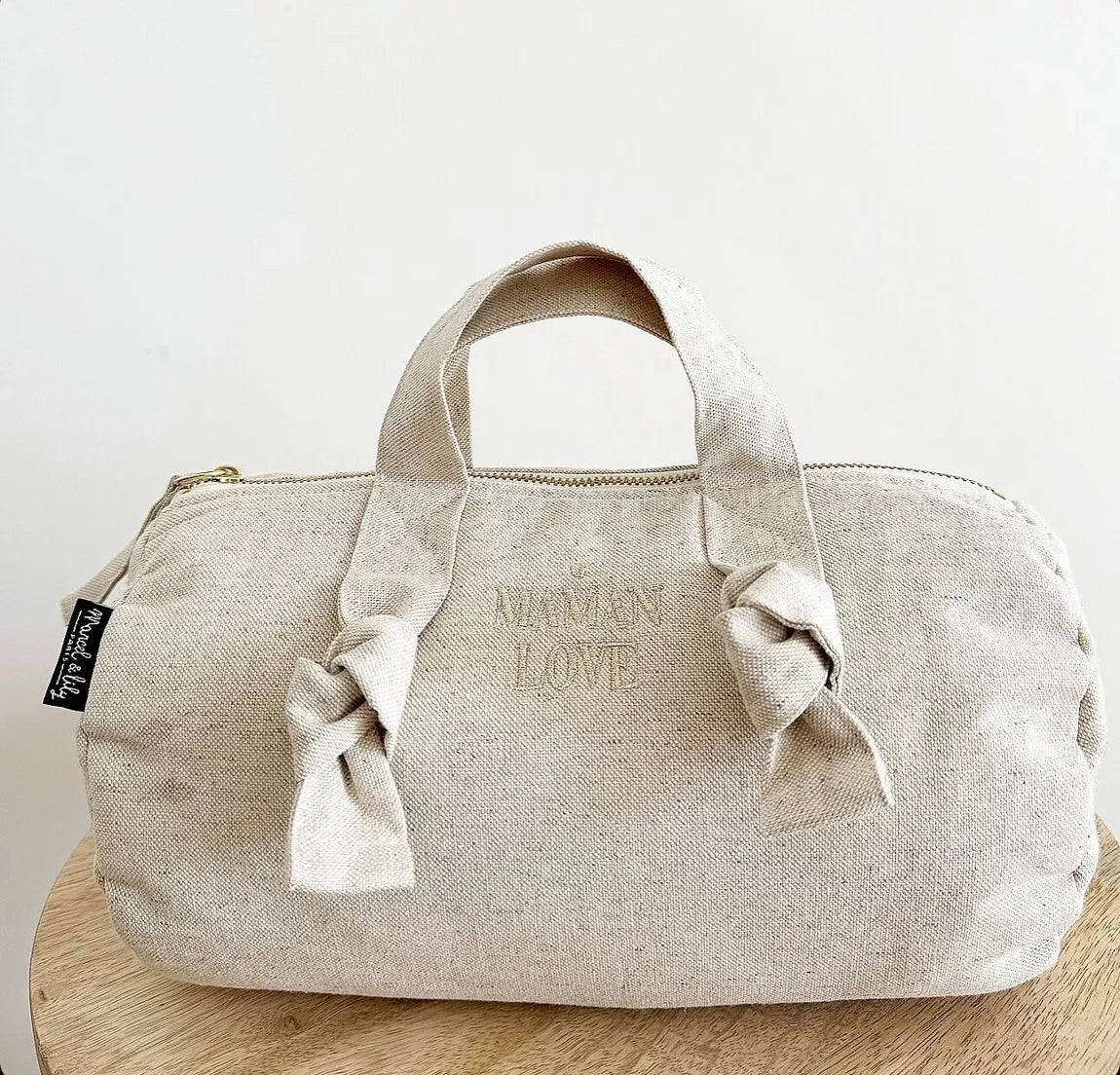 Mini sac polochon XXS brodé "Maman love" - coton - sable