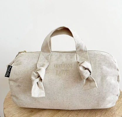 Mini sac polochon XXS brodé "Maman love" - coton - sable