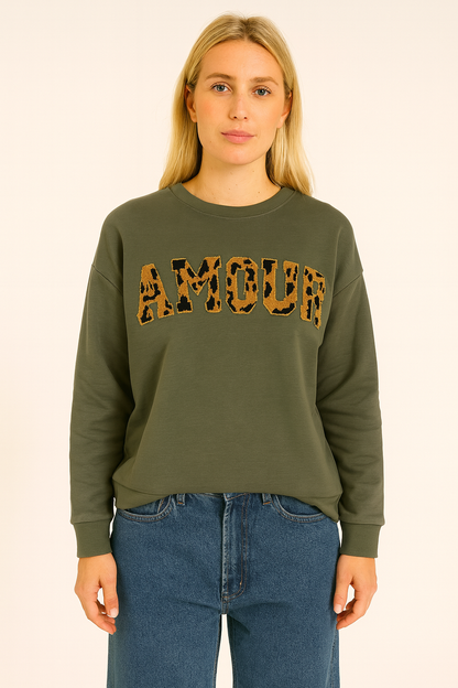 Sweat broderie "AMOUR" léopard  PP2514
