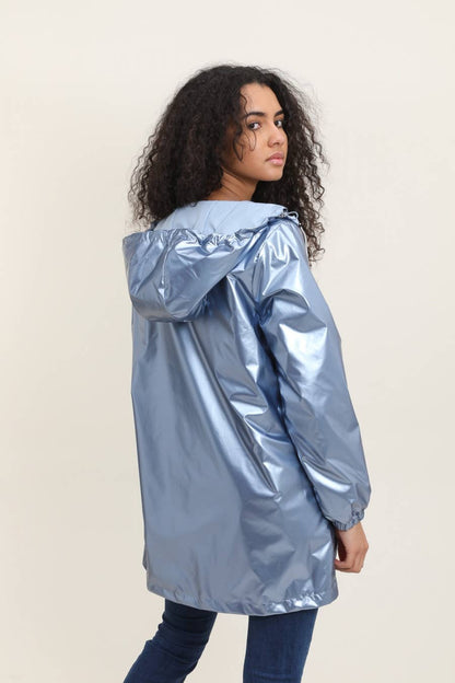 Veste coupe-vent imperméable réversible mi-longue à capuche